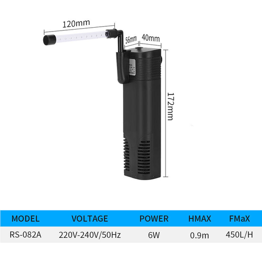 Aquarium Built-in Small Filter 3-in-1 Filtration Circulation Oxygenation with Rain Shower Tube Small Filter (RS-082A)