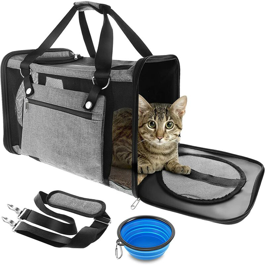 Cat Dog Carrier Bag Waterproof Breathable Cat Dog Carrier Cage with Mattress and Plush Bowl Aircraft Dog Cage 47*27*28cm