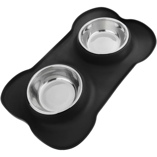 Feeder and drinker 2 in 1 for pets black color - Primematik