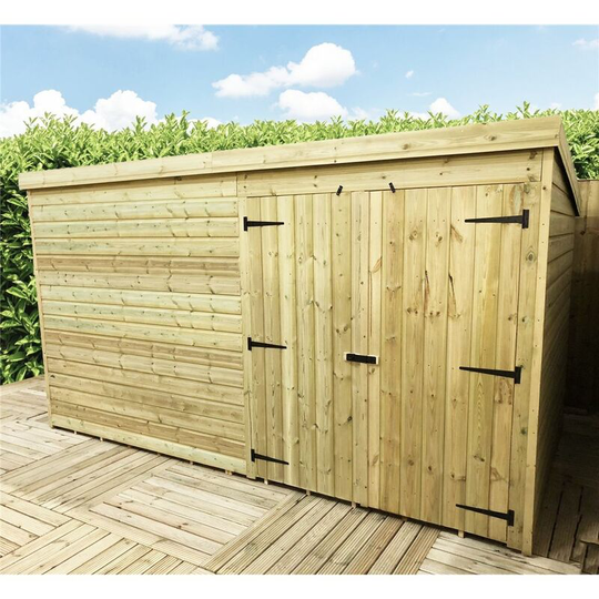 12 x 8 Windowless Pressure Treated Tongue And Groove Pent Shed With Double Doors