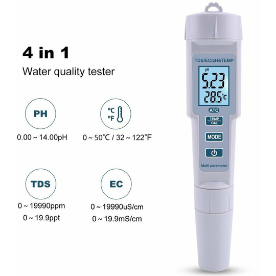 Thsinde - 4 in 1 Digital Water Quality Tester, tds, Meter and Temperature - Measuring Range - Ideal for drinking water, aquariums etc.