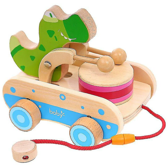 Kids Educational Toy Wooden Drum Solid Pull Toys - Flkwoh
