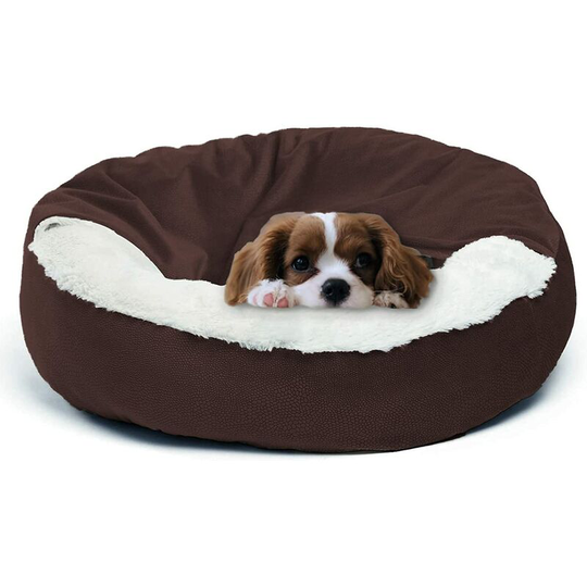 Dog Bed Small Dog Round Plush Cat Bed Washable Pet Cat Bed Plush Dog Bed Medium Dog Bed with Attached Blanket Brown m