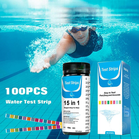 Osqi - 1 Pack 15 in 1 Swimming Pool Ph Test Strips - 100 Pack Drinking Water Tester for Swimming Pool Spa Aquarium Pond - ph Test Strips for Water
