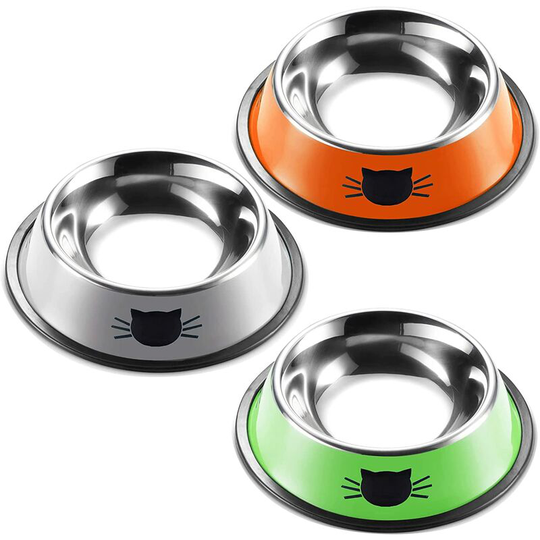 3 Pieces Cat Bowl, Stainless Steel Non-Slip Cat Food Bowls with Rubber Base, Pet Bowl, Cat Water Bowls for Puppies Hamsters Rabbits Small Pets (3)