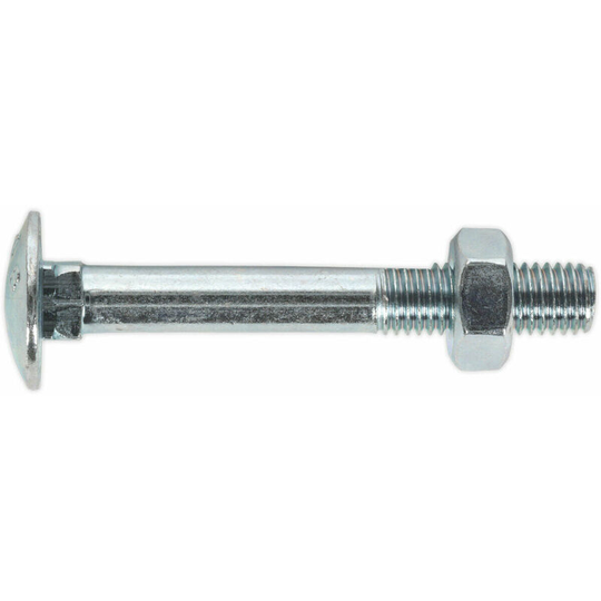 Loops - 50 pack Zinc Plated Coach Bolt and Nut - M10 x 75mm - 1.5mm Pitch - din 603
