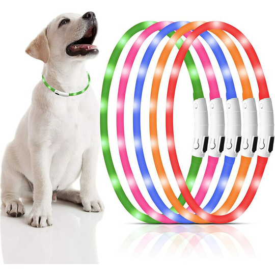 5 Pieces led Dog Collar usb Rechargeable Light up Dog Collar Silicone Pet Safety Collar with 3 Glowing Modes Adjustable Pet led Light Collar Cuttable