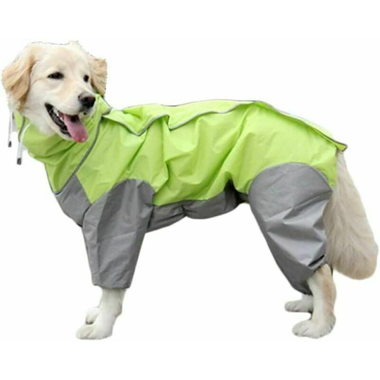 Waterproof for dogs with cap, adjustable velcro waterproof jacket, for small, medium and large dogs (green)