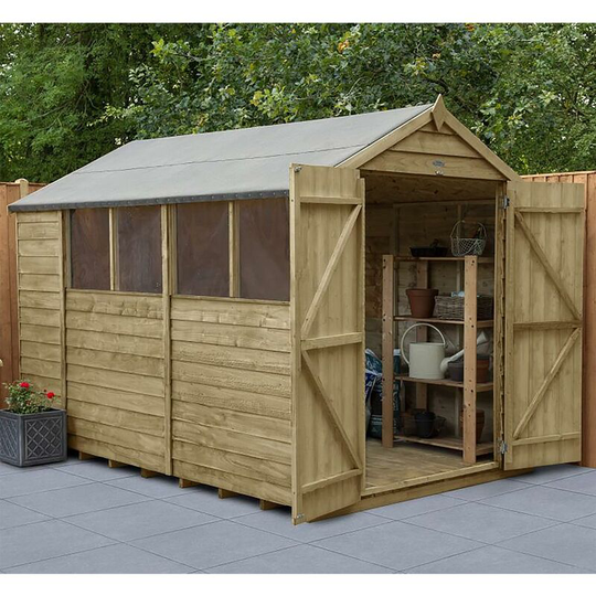 Apex Overlap Pressure Treated 10x6 Wooden Garden Shed - Double Door 4 Windows - Forest