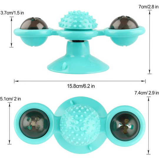 Funny Cat Windmill Toy, Interactive Cat Toy, Catnip Toy Kitten Toys Windmill Turntable, Cat Toy Scratch Pet Hairbrush (Blue)