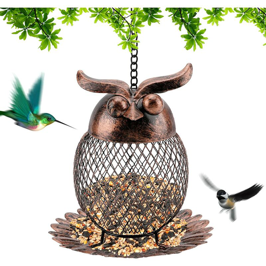 Owl Shaped Bird Feeder, Premium Quality Hanging Bird Feeder with Vintage Anti-Rust Coating Heavy Duty Wire Mesh