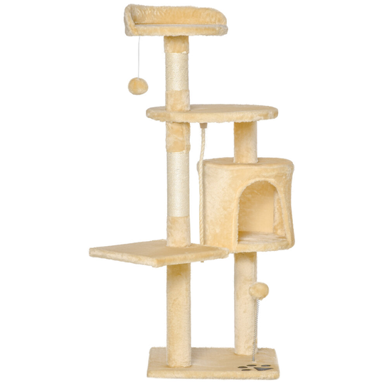 PawHut 4-tier Cat Tree Activity Centre Scratching Post W/ Toys Beige
