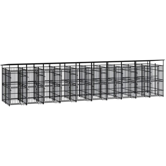 Outdoor Dog Kennel with Roof Steel 18.43 m² Vidaxl Black