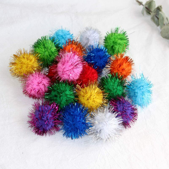 Assorted Color Glitter Balls for Cats, My Cat's All Time Toy, 1.18 Inch Large Pompom Cat Toy, 100 Pack $100 Pcs Assorted Color Glitter Balls Cat's
