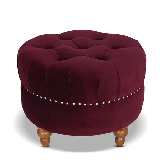 Abingd 25Cm Wide Velvet Tufted Round Footstool Ottoman