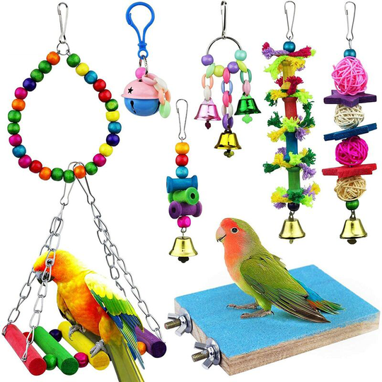 8pcs Parrot Toys, Swing, Chewing, Hanging Bell, Hammock Cage, Small Toys Parakeets, Cockatiels, Parrots, Finches