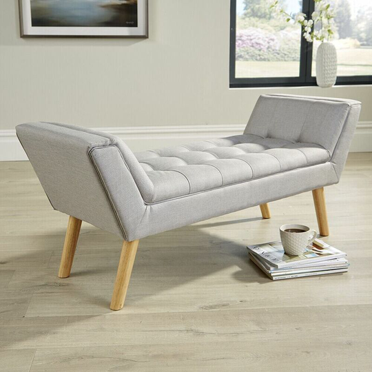 Light Grey Upholstered Fabric Bench Stool Furniture Chair Footstool - Felix