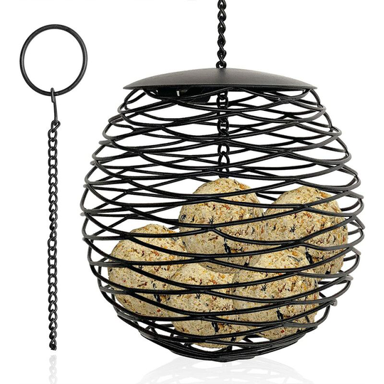 Ball Shaped Bird Feeder, 13cm Diameter Large Capacity for Fat Balls, Bread, Biscuits, Metal