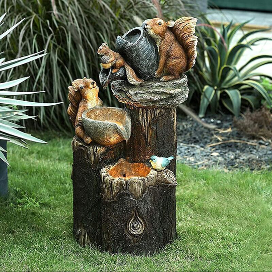 Denuotop - Outdoor Duck Fountain with Solar Light, Garden Duck/Squirrel Statue, Garden Art Water Fountain Decoration, for Pond or Lawn Patio Yard, 6'