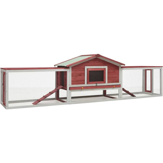 Devenirriche - Rabbit Hutch Red 303x60x86 cm Solid Pine & Fir Wood - Red