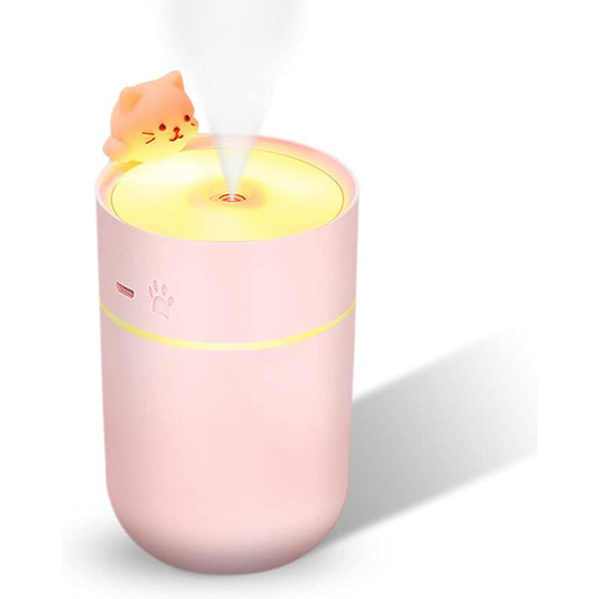 Portable Mini Desktop usb Humidifier 260ml,Cute Kitten Small Cool Mist Humidifiers Night Light Auto Shut Off Super Quiet (pink)