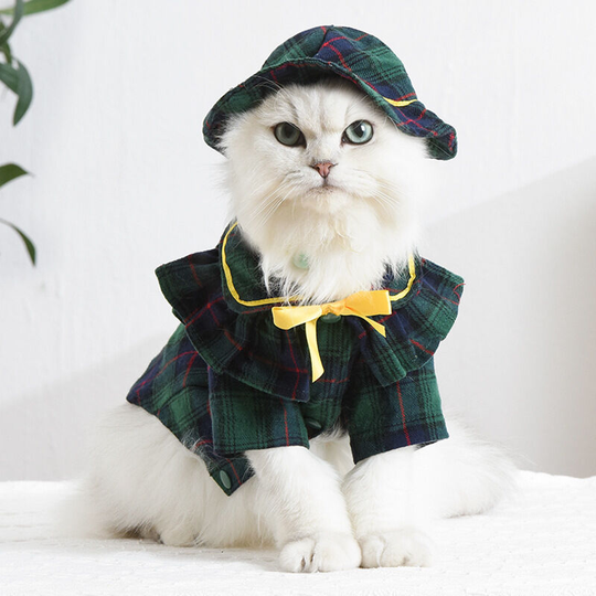 Wearing hair plaid hat - green dog princess hat pet hat puppy hat pet clothes jewelry dog jewelry cat hat (l) 19 * 8 recommended with xxl size clothes