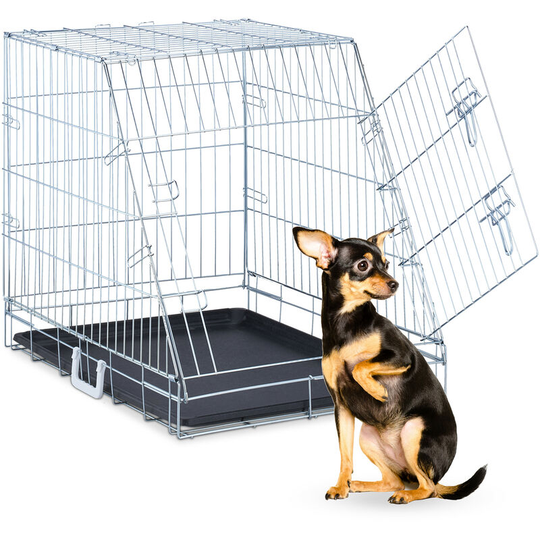 Dog Cage, Home & Car, HxWxD: 61.5 x 53 x 77 cm, Foldable Crate with Floor & Door, Steel, Various Sizes, Silver - Relaxdays