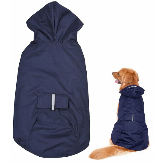 Pet Dog Raincoat Super Waterproof Two Leg Big Dog Raincoat with Hood Dark Blue 5XL