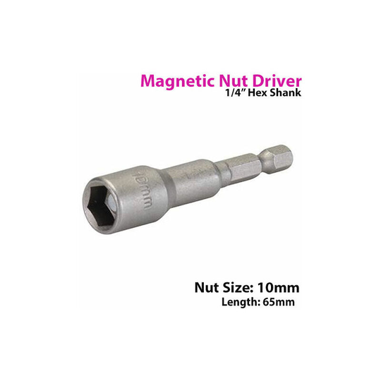 10mm x 65mm Chrome Vanadium Magnetic Nut Driver Adapter Hex Shank Power Drills