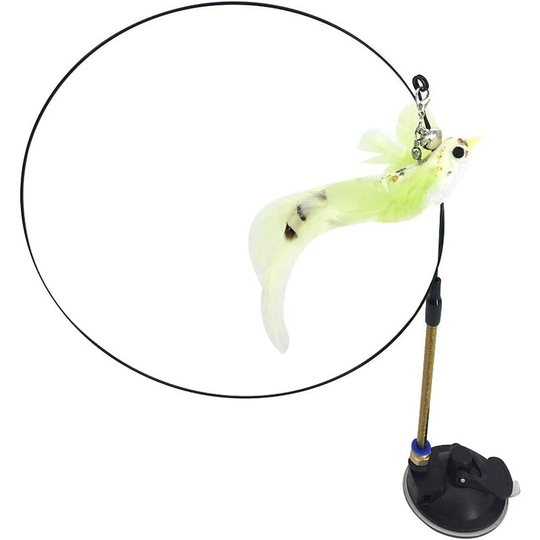 1pc Feather Toys for Cats Fishing Rod Cat Kitten and Kitty Retractable Telescopic with Bell and Suction Cup Wand Teaser Fishing Rod for Indoor(Yellow
