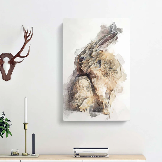 Brown Rabbit in Abstract - Wrapped Canvas Painting Print