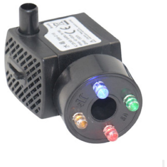 Aquarium pump with 4 coloured LED lights mini water pump 300 l / h keeps dry burner (48 hours), pump for aquarium, pond, fountain, garden, noiseless,