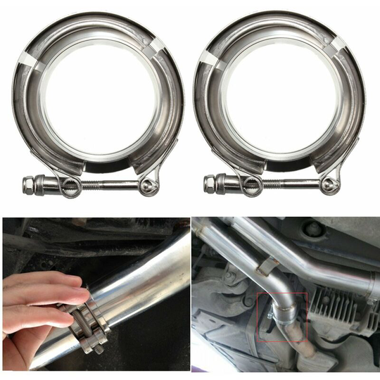 2Pcs 2.5 inch 63mm Universal Car Exhaust Turbo Down Pipe Flanges V-Band v Bands Clamp Hoop Stainless Steel Clamps Flanges