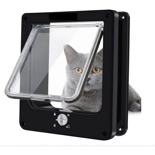 Cat Door, Waterproof Pet Door with 4-Way Rotating Lock for Cat, Small Dog, Easy to Install and Use, Upgraded Version