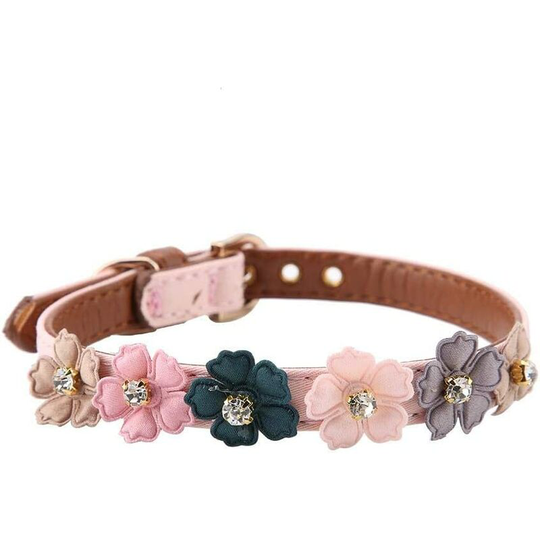 Adjustable Daisy Flowers Pet Collars Fashion Fashion pu Leather Dog Bow Tie Bling Bling Cat Dog Rhinestone Bow Tie for Small Middle Cat Dog (1.3 *