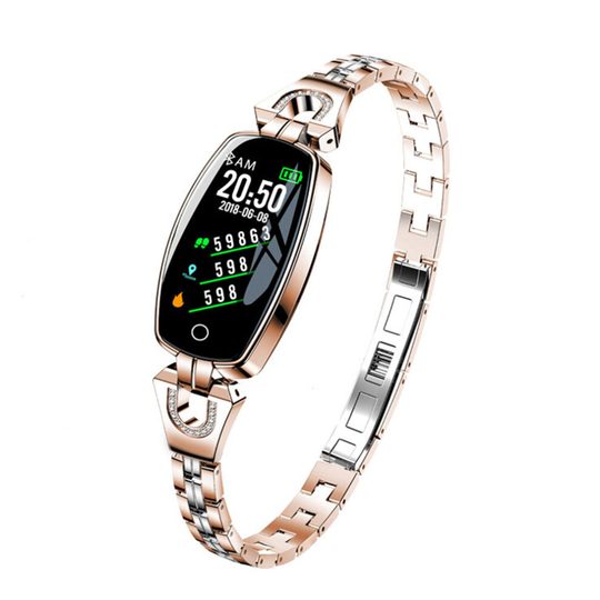 (Gold) Lady Luxury Smart Watch Heart Rate Monitor Fitness Tracker Bluetooth Bracelet