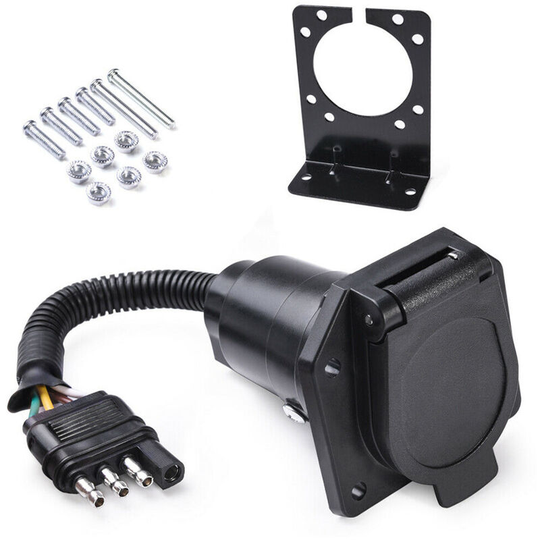 4 way to 7 way round blade trailer adapter wiring plug connector with mounting bracket