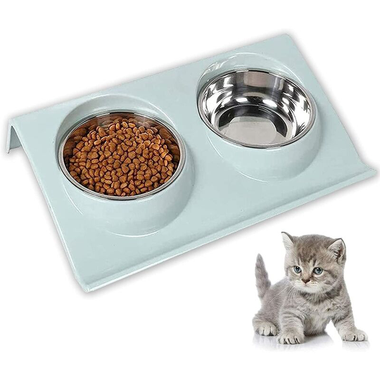 Pet Bowl Set,Dog Pet Feeder ,Double Food Bowl 15° Tilt Double Raised Cat Bowl for Small Dog and Cat Food Bowl