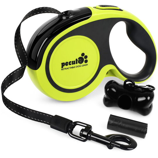 Pecute - Retractable Dog Lead- Easy One Button Brake & Lock- Reflective Nylon Tape Non-Slip Handle, 360° Tangle-Free Lead Extends up to 16ft of