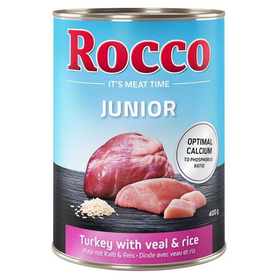 Rocco Junior Saver Pack 24 x 400g - Turkey with Veal Hearts & Rice