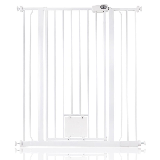 (White, 94.3cm - 101.9cm) Bettacare Pet Gate With Lockable Cat Flap