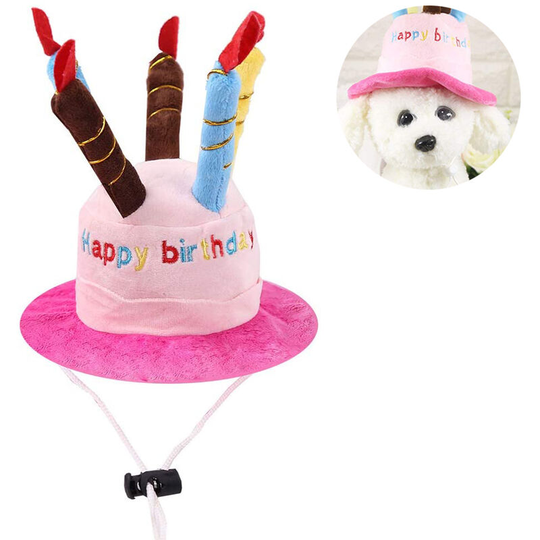 Pet Birthday Hat Adjustable Short Plush Dog Hat Like a Birthday Cake Suitable for Most Dogs and Cats, pink