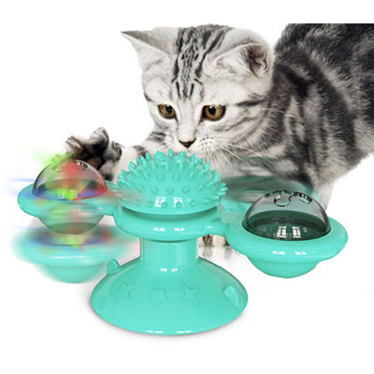 Interactive Cat Catnip Toy for Indoor Cats, Windmill Cat Toy with Ball & Lighting Ball, Cat Turntable Teasing Interactive Toy, Funny Kitten Windmill