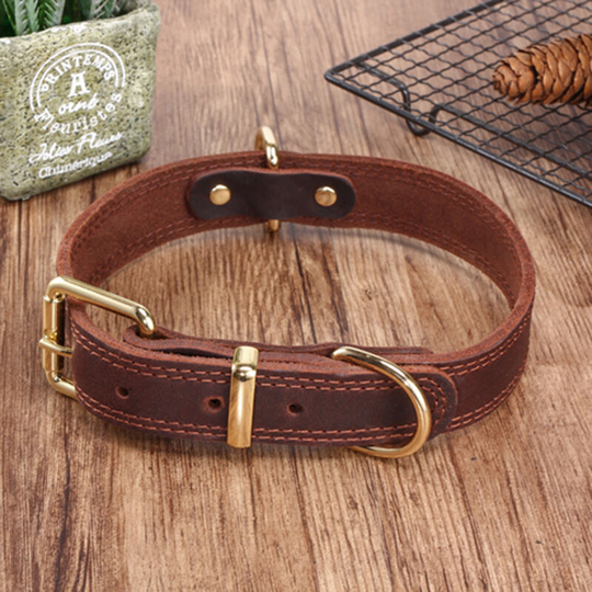 Perle Rare - K-9 Heavy Duty Padded and Adjustable Genuine Leather Dog Collar (Brown, xxl Wide for 58cm - 73cm Neck)