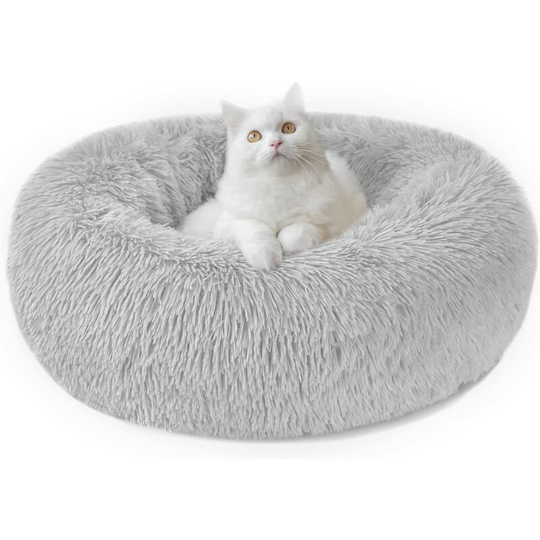 Round Soft Cat Dog Bed - Plush Soothing Anti-Stress Dog and Cat Cushion, Washable Comfy Donut Bed for Small Medium Dog Cat