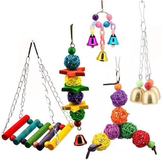 Heiqlay Parrot Toys, Bird Toys, Parrot Swing Climbing Toy Hanging Bell Toy Hammock for Parakeets Parakeets Parakeets Parakeets, 5 Piece Set