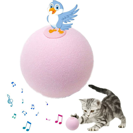 Interactive Cat Toy, with Cries of Birds, Frogs and Crickets, Plush Cat Balls Hunt (Yellow Bald