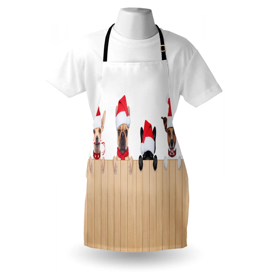 Santa Claus Dogs over Wooden Fences Humor Animals Noel Puppies Pet Apron