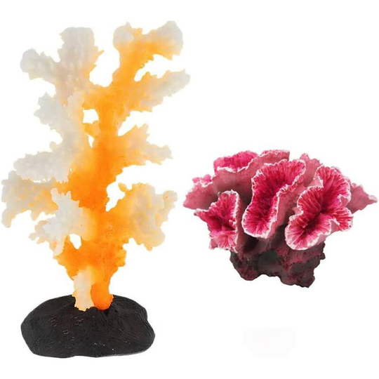 Briday - 1 Pack Glowing Effect Coral and 1 Pack Polyresin Coral Artificial Coral Plant Ornaments, Aquarium Coral Decor for Fish Tank Aquarium