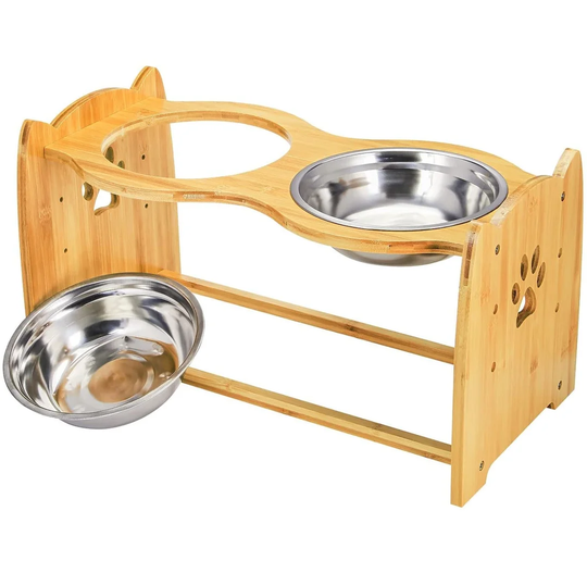Bamboo and Stainless Steel Raised Dog Bowl